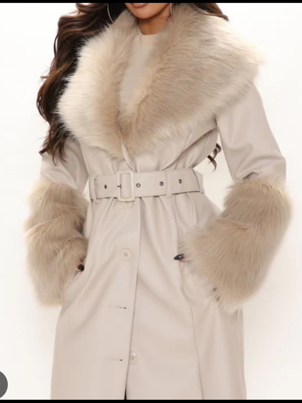 New Look Beige Trench Coat with Faux-Fur Collar and Cuffs